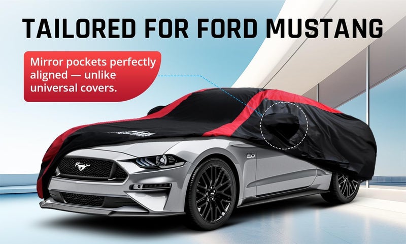 AltoCover Mustang Car Cover Waterproof All Weather with Red Strip Design, Custom Fit for Ford Mustang 1994–2025, Mustang Accessory with Door Zipper & Windproof Straps - Image 2